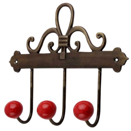 Red Crackle Ceramic Iron Hooks